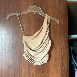 Express Tan Draped One-Shoulder Top